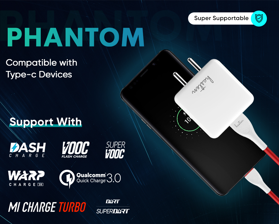 Phantom Neo 65w All in One Charger with Type-C Cable - Hasten Shop